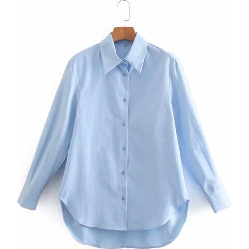 Za 2021 Women Office Solid Shirts 100%cotton Fashion Casual Oxford Button Long Sleeve Loose Shirt Mujer Ladies Tops