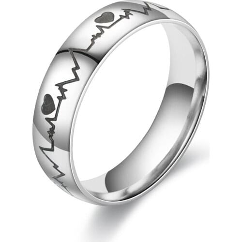 Silver Color Heartbeat ECG Lover Ring Love Wedding Rings Stainless Steel Valentines Day Jewelry tx001