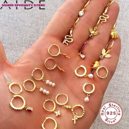 AIDE Simple Pearl Earrings For Women 925 Silver Earrings 2020 Fashionable Hoop Earrings Jewelry Zircon Pendientes Brincos Aretes