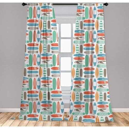 Surfboard Curtains Colorful Surfing Sea Pattern Summer Travel in Retro Colors Window Drapes for Living Room Bedroom