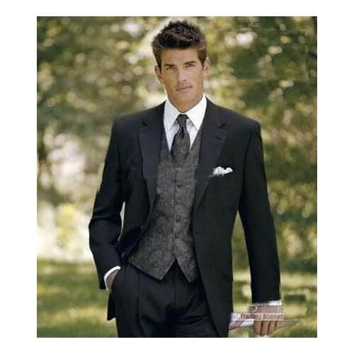 Custom Made 2 Buttons Groom Tuxedos Groomsmen Notch Lapel Men Suits(Jacket+Pants+Tie+Waistcoat)/ suits for men/BEST MAN SUItSwed