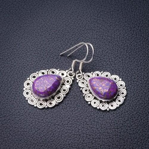 StarGems Natural Copper Turquoise Handmade 925 Sterling Silver Earrings 1.5" D6725