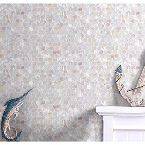 Super white hexagonal Pearl of mother mosaic shell tile for home decoration