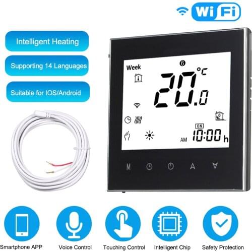 Digital floor heating thermostat with WiFi voice for all electric heating systems LCD touch screen AC 95-240V 16A thermostat GB