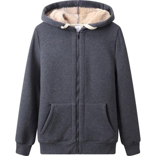 Autumn And Winterr Plus Velvet Thickened Ladies Hoodie Loose Zipper Drawstring Casual Women Sweatshirt New Lamb Cashmere Tops