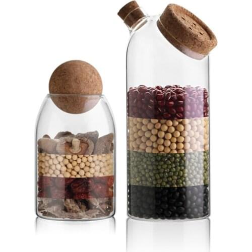 Creative Transparent Sealed Storage Bottles Glass Candy Jars with Cork Lid Spices Sugar Coffee Tank Kitchen Food Container