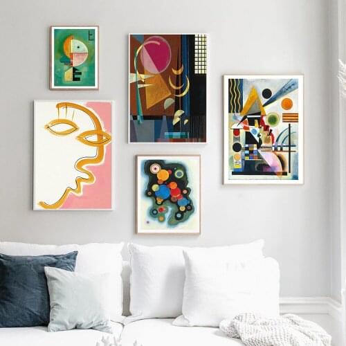 Vintage Simple Abstract Line Face Nordic Style Wall Art Canvas Print Painting Exhibition Style Living Room Decor Picture