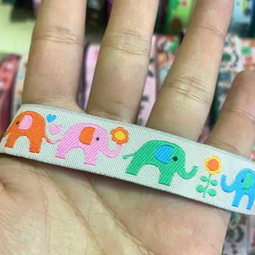 ZERZEEMOOY 5/8" 16 mm 5yards/lot Cartoon Polyester Woven Jacquard Ribbon Elephant couple fall in love DKTZD19112529
