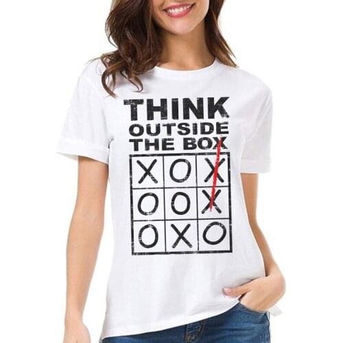 Women Tshirt Short-Sleeve T-shirt Think Outside The Box Printed White Black Girl T Shirt Casual O-Neck Summer Tops Tee Drop-Ship