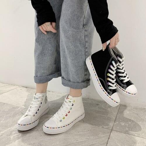 Explosive womens spring autumn fashion vulcanized shoes non-slip lace color striped canvas daily campus womens shoes U20-98