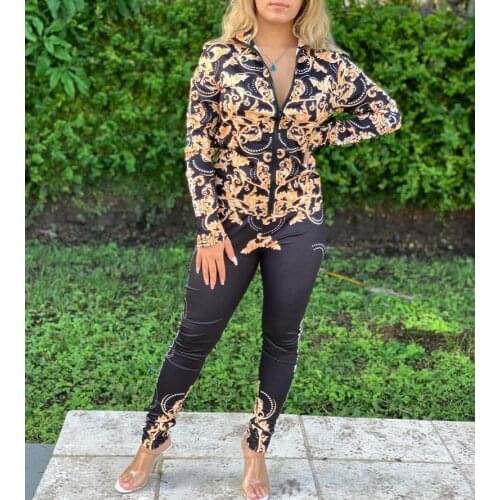 2 pc set for women long sleeve printed woman jacket+letter print full pants matching sets 2020 outfits for women