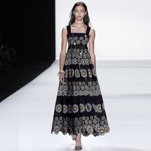 Celebrity High Quality Lace Spaghetti Strap Floral Embroidery Long Maxi Summer 2020 Runway Designer Casual Party Elegant Dresses