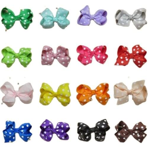 1PCS Solid Hair Hand Dots Bows Christmas Girls 20 colors Solid Grosgrain Ribbon Hair Bow Kids Boutuique Hair Accessories 2018