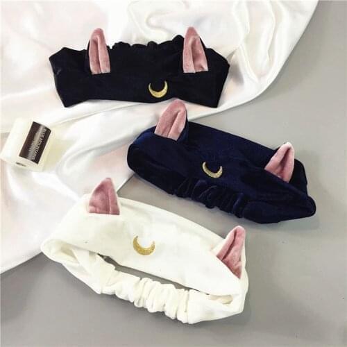 1pcs Cat Ears Shape Elastic Head Band Sewed Gold Moon Hairband Women Household Headdress Hair Styling Accessories Wholesale 2021