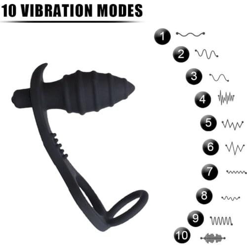 10 Speed Silica Gel Vibrator Male Prostate Vibrating Massager Threaded Anal Plug Anal Men Products Gay Semen Lock Ring Sex Toys