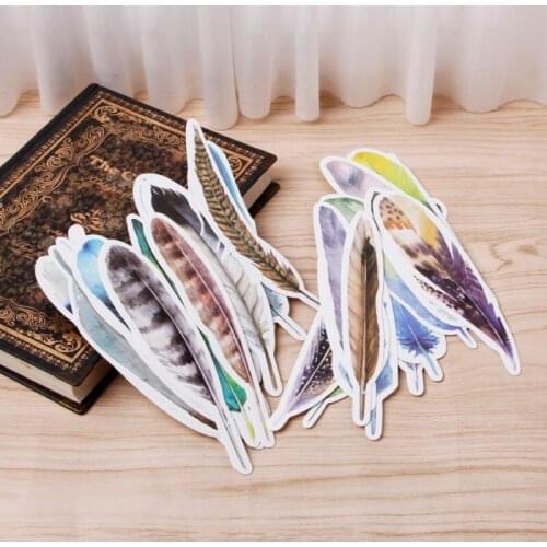 30Pcs/Box Beautiful Feathers Gift Bookmarks Marker Stationery Gift Realistic Kawaii Cartoon Bookmarks Office School Supply