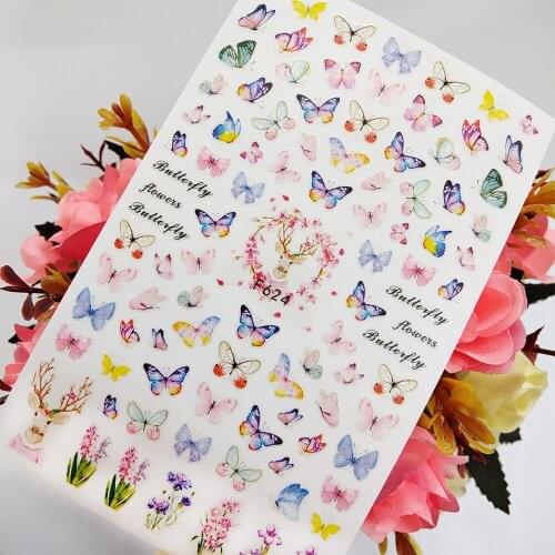 3D Nail Sticker Art Foil Colorful Butterfly Pink Flowers Deer Nail Decoraciones Sliders Self Adhesive Design Manicure Accesorios