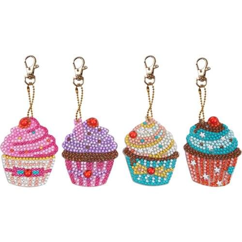 4pcs 5D diamond painting Cupcake DIY keychain diamond bag pendant jewelry mosaic home decoration pattern handmade gift
