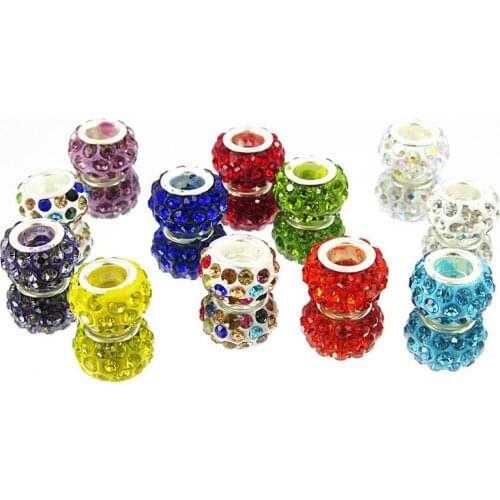 50Pcs Big Hole Rhinestone Color Crystal Glass Spacer Beads Charms Fit Pandora Bracelet Women Chain Necklace For Jewelry Making