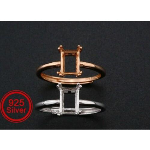 5x7MM Rectangle Radiant Prong Ring Settings Solid 925 Sterling Silver Rose Gold Plated DIY Adjustable Ring Bezel 1294213
