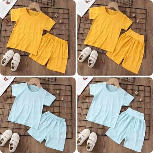 6 9 12 24 Month Baby Clothes Sleep Wear Pure Color Boys Girls 2 Piece Set Girl T-shirts Shorts Casual Set Boutique Outfits