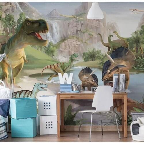 Bacaz Cartoon Dinosaur Wallpaper Mural 3d Wall Photo Mural for Kids Room Sofa Kindergarten Background 3d Wall paper Mural Decor