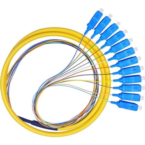 Free shipping 12 Strand 9/125 Fiber Optic Pigtail 1.2m SC/UPC Single Mode,12 fiber pigtail 1-3 Meters