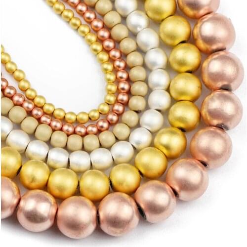 YHBZRET Matte Rose Gold Silvers Hematite Natural Stone 2/3/4/6/8/10mm Round Spacer Loose Beads For Jewelry Making Diy bracelet