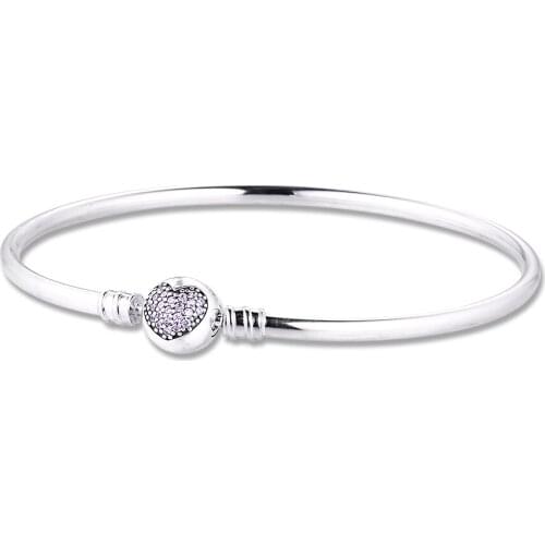 Genuine 925 Sterling Silver Bracelets Bangles Circle of Love Clasp Bangle for Women DIY Charms Jewelry pulseras Wholesale B006