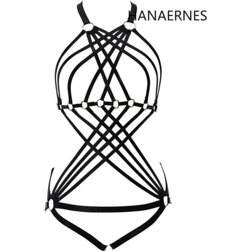 HANAERNES Black sexy mesh design gothic cage adjustment ladies home casual corset garter harness harness set lingeire sexy