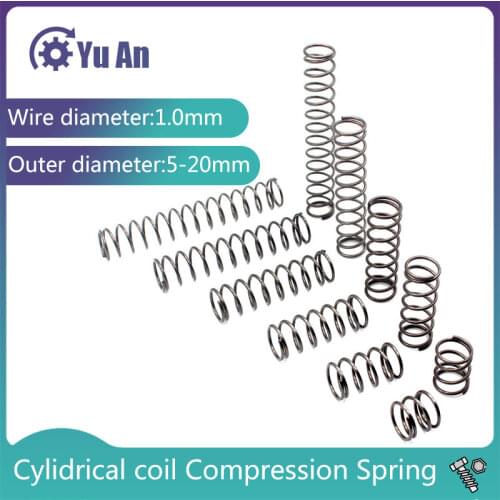 Spiral Spring， Compression Spring, High Quality Spring Steel, Wire Diameter 1.0mm, Outside Diameter 5-20mm, Length 10mm-100mm