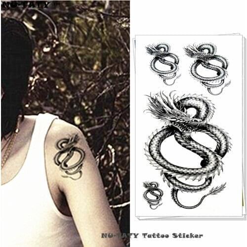 Nu-TATY Long Black Dragon Temporary Tattoo Body Art Flash Tattoo Stickers 17*10cm Waterproof Fake Tato Styling Wall Sticker