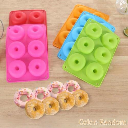 6 Cavity Donut Mold Silicone Non-stick Baking Tray Heat-resistant Reusable Folded Donuts Maker Colorful Soft Dessert Making Tool