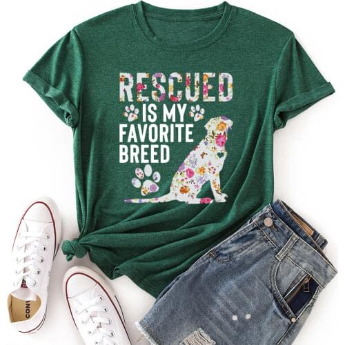 Women Crew Neck Short Sleeve Casual Summer T-shirts Animal Rescue Graphic Tee Shirts Tops Female Clothes Shirts for Woman