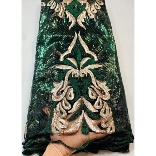 Hot Sale 2021 Nigerian Lace Fabrics Latest sequins Mesh African Lace Fabric Lace French Net Fabric Wedding Dress VLL4067 Green