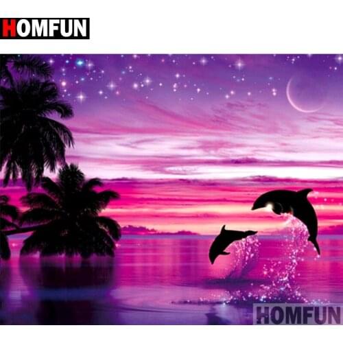 HOMFUN Full Diamond Embroidery "Animal dolphin" Diamond Painting Cross Stitch Patterns Rhinestone Unfinished Home Decor A13903
