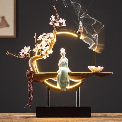 Chinese Style Waterfall Backflow Incense Burner Ladies Incense Holder Buddha Home Decor Ceramic Burner Handmade Flower Censer