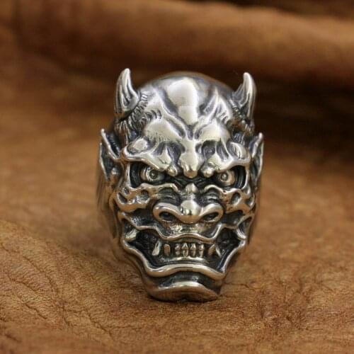 Japanese Ghost Prajna Ring 925 Sterling Silver Mens Devil Skull Ring TA253