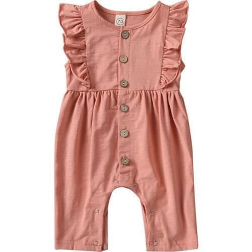 Newborn Toddler Baby Girls Clothes Ruffle Button round neck lovely Romper long sleeve solid kids casual Jumpsuit one pieces