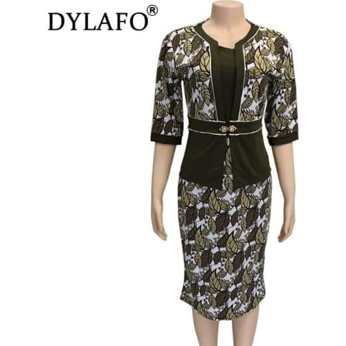 Two Pieces Set Plus Size 3Xl Printed African Women Office Dresses Dashiki Floral Evening Party Dresses African Dresses For Women