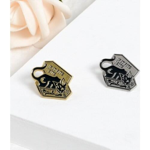 Box Moon Cat Pin Rose Suddenly appearing cat Enamel brooches "IF IT PITS I SITS"Lapel Pin Funny Fashion Jewelry Gift for kids