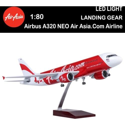 1/80 47CM Airplane Airbus A320 NEO Air Asia.Com Airline Model LED Light Landing Gear Plane Model Adult Airliner Toy Display Show