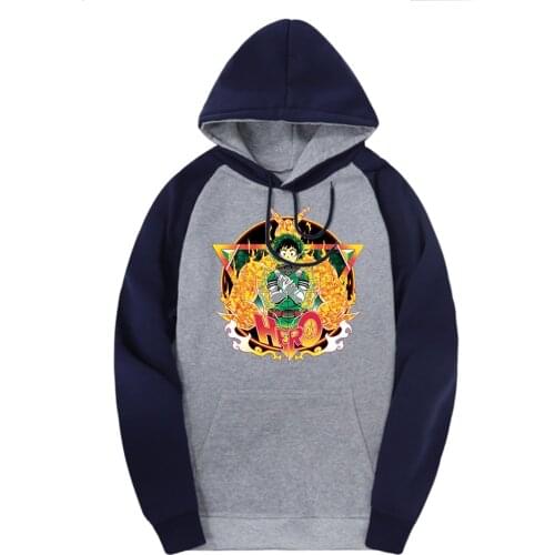 My Hero Academy Raglan Hooded Sweatshirts Men Print Clothes Streetwear Fall Winter Hoodies Male Full Sleeve Moleton Masculino