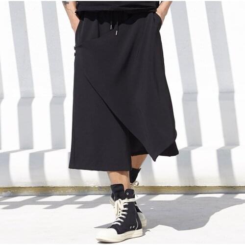 Mens new dark irregular skirt laminated design of personalized Japanese casual loose trousers skirt