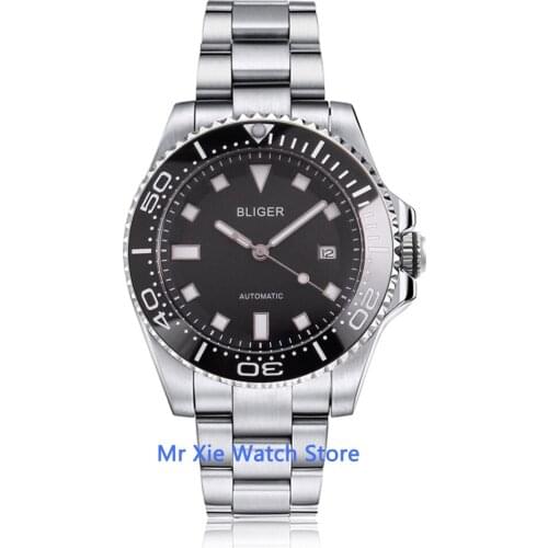 Bliger 43mm Miyota Automatic Mechanical Mens Watch Business Luxury Ceramic Bezel Day Date Sapphire Glass Luminous Wristwatch Men