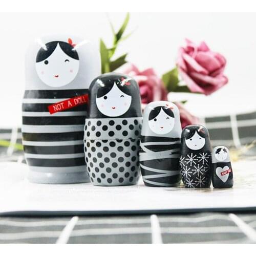 Set 5Pcs Girl Wooden Matryoshka Russian Nesting Dolls Matrioska Babushka Toy