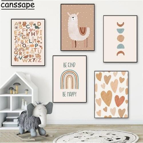 Unicorn Wall Prints Boho Canvas Painting Alphabet Poster Heart Print Rainbow Paintings Nursery Wall Pictures Baby Bedroom Decor