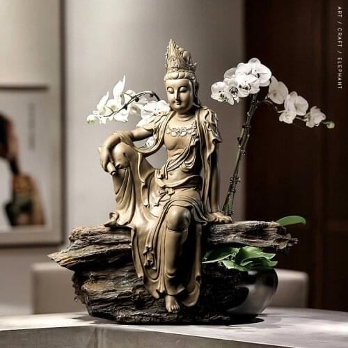 New Chinese Zen Inspired Free Avalokitesvara Buddha Statue Bodhisattva Sculpture For Home Entrance Room Office Decor Accessories
