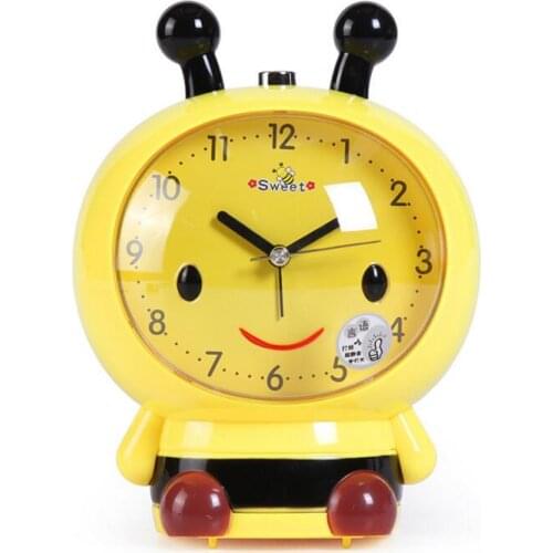 New 20pcs/lot! Small Bee Alarm Clock Voice Cartoon Mute Desk Clock Child Music Alarm Clock Gift 4 colors