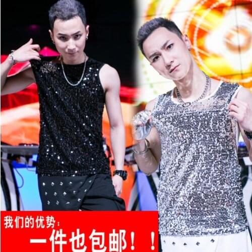 Original summer men vest Street dance sequins hip hop clothing personalized singer dance stage street star style Jazz dress